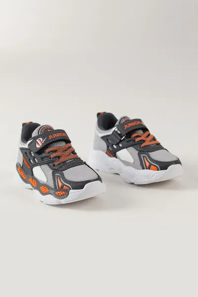 Gri ( 26 - 30 ) Cırt Bantlı Bağcıklı Erkek Çocuk Spor Ayakkabı 465361
