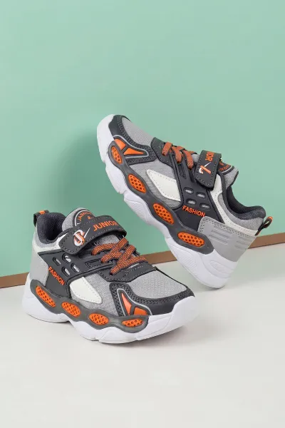 Gri ( 26 - 30 ) Cırt Bantlı Bağcıklı Erkek Çocuk Spor Ayakkabı 465361