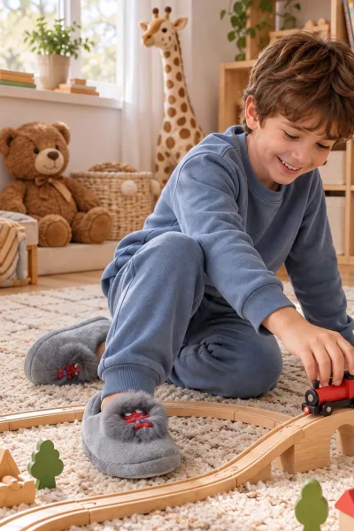 Gri ( 29 - 34 ) Peluş Figürlü Erkek Çocuk Panduf 495164