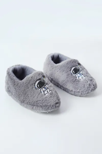 Gri ( 29 - 34 ) Peluş Figürlü Erkek Çocuk Panduf 495177