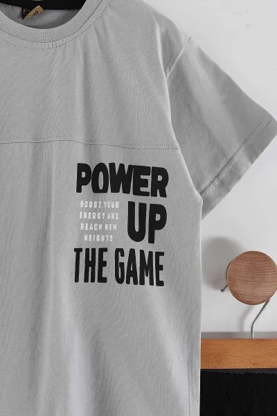 Gri (3-10 Yaş)Power Baskılı Kargo Cepli Şortlu Erkek Çocuk Takım 447948
