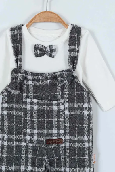 Gri (3-12 Ay) Ayıcıklı Salopet Erkek Bebek Takım 245807