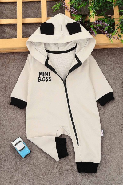 Gri (3-12 Ay) Mini Boss Baskılı Fermuarlı Erkek Çocuk Tulum 152383