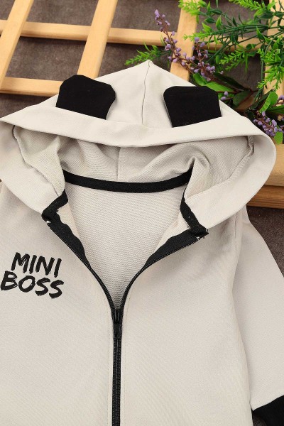 Gri (3-12 Ay) Mini Boss Baskılı Fermuarlı Erkek Çocuk Tulum 152383
