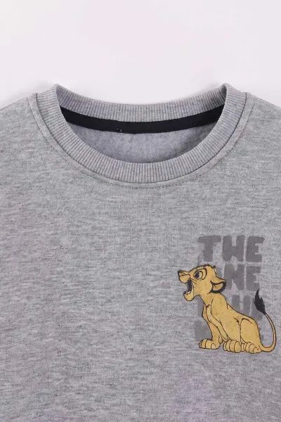 Gri (3-12 Yaş) Aslan Baskılı Şardonlu 3 İp Erkek Çocuk Sweatshirt 473922