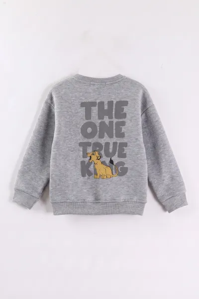 Gri (3-12 Yaş) Aslan Baskılı Şardonlu 3 İp Erkek Çocuk Sweatshirt 473922