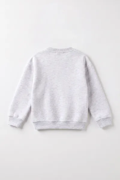 Gri (3-12 Yaş) Kiraz Nakışlı Şardonlu Kız Çocuk Sweatshirt 473993