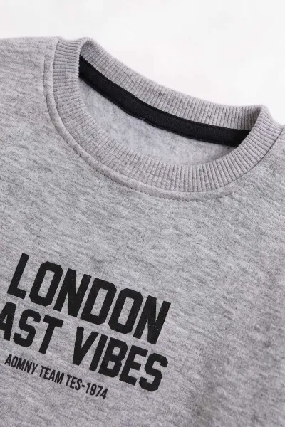 Gri (3-12 Yaş) London  Baskılı 3 İp Şardonlu  Erkek Çocuk Sweatshirt 478996