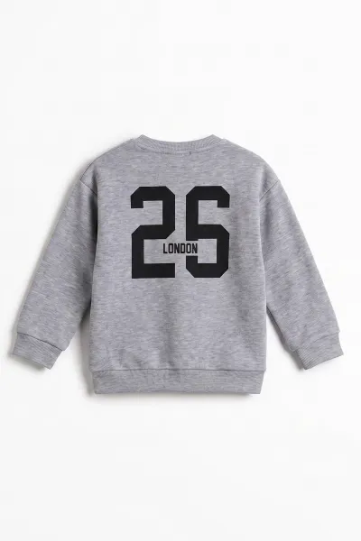 Gri (3-12 Yaş) London  Baskılı 3 İp Şardonlu  Erkek Çocuk Sweatshirt 478996