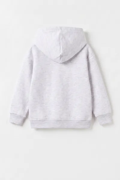 Gri (3-12 Yaş) London Baskılı 3 İp Şardonlu Kapüşonlu Kız Çocuk Sweatshirt 473976