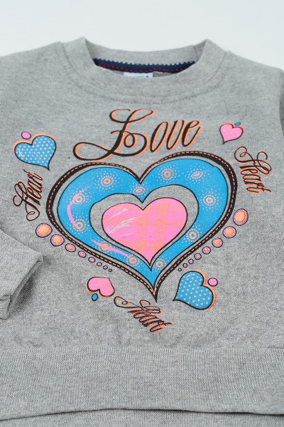 Gri (3-12 Yaş) Love Baskılı Kız Çocuk Sweatshirt 92596