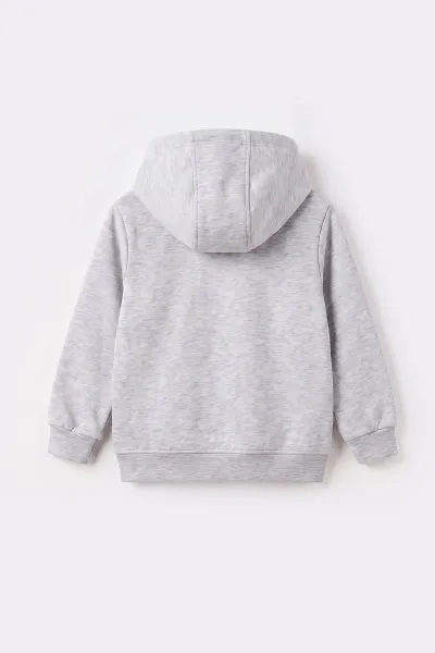 Gri (3-12 Yaş) Noktalı Baskılı Kapüşonlu 3 İp Şardonlu Kız Çocuk Sweatshirt 483902
