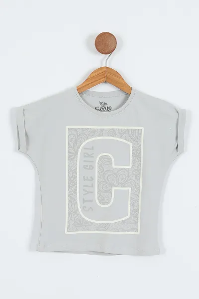 Gri (3-12 Yaş) Style Girl Baskılı   Kısa Kol   Kız Çocuk Tişört 354315