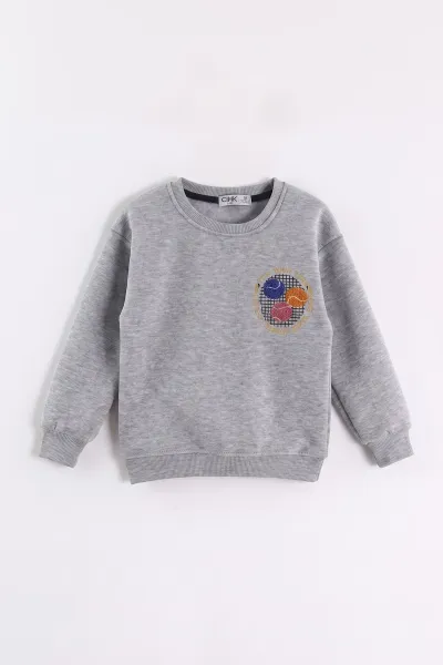 Gri (3-12 Yaş) Süzene Toplu Nakışlı Erkek Çocuk Swatshirt 473805