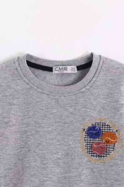 Gri (3-12 Yaş) Süzene Toplu Nakışlı Erkek Çocuk Swatshirt 473805
