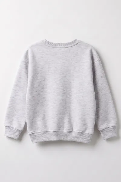 Gri (3-12 Yaş) Yaprak Nakışlı    3 İp Şardonlu Kız Çocuk Sweatshirt 478776