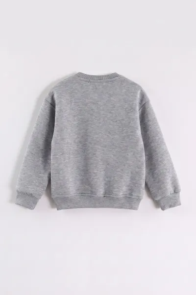 Gri (3-12 Yaş) Yazı Baskılı 3 İp Şardonlu Erkek Çocuk Sweatshirt 473942