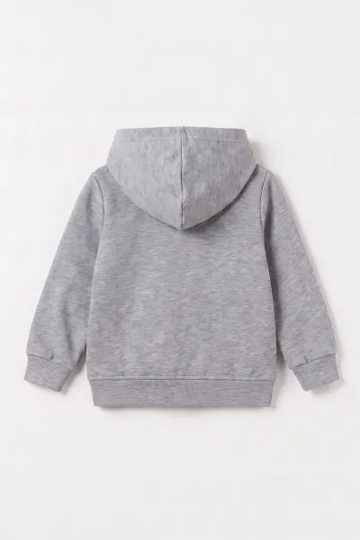 Gri (3-12 Yaş)Nakışlı ve Kapüşonlu 3 İp Şardonlu Erkek Çocuk Sweatshirt 478635