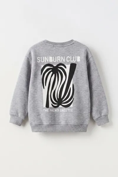 Gri (3-12 Yaş)Palmiye Baskılı 3 İp Şardonlu Erkek Çocuk Sweatshirt 484130