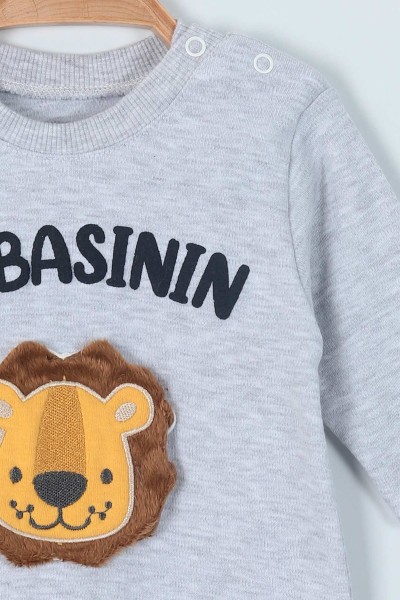 Gri (3-15 Ay) Aslan Figürlü Babasının Aslanı Baskılı Erkek Çocuk Tulum 216766