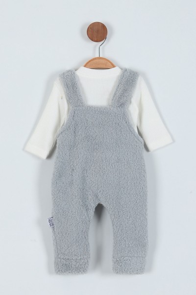 Gri (3-15 Ay) Ayı Oyuncaklı Welsoft İkili Erkek Bebe Salopet 220534