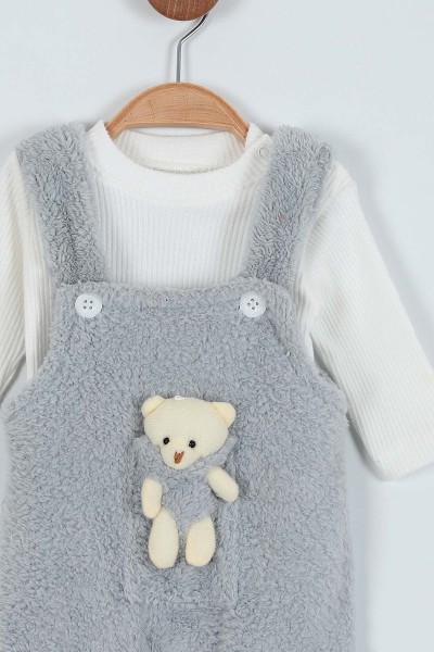Gri (3-15 Ay) Ayı Oyuncaklı Welsoft İkili Erkek Bebe Salopet 220534