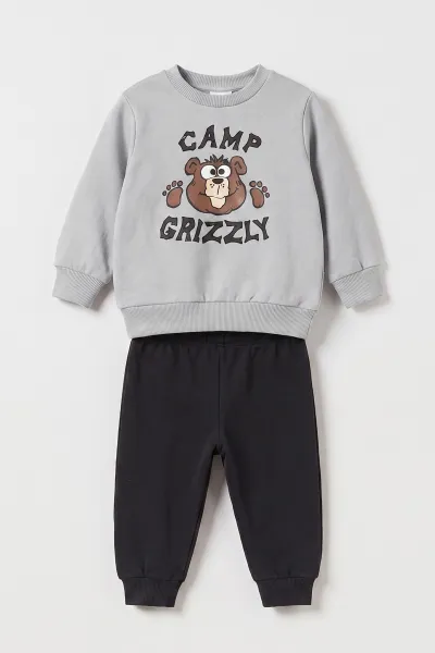 Gri (3-18 Ay) Camp Baskılı 2 İp Erkek Bebek Mevsimlik Takım 481170