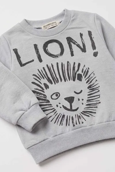 Gri (3-18 Ay) Lion  Baskılı 2 İp Erkek Bebek Mevsimlik Takım 481164