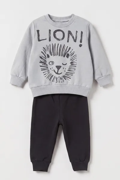 Gri (3-18 Ay) Lion  Baskılı 2 İp Erkek Bebek Mevsimlik Takım 481164