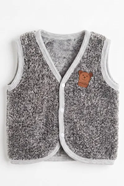 Gri (3-24 Ay) Ayıcık Armalı Peluş Bebek Yelek 493762