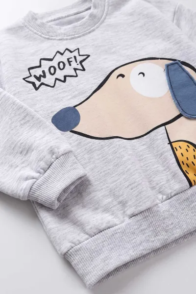 Gri (3-24 Ay) Woof Baskılı 2 İp  Alt Çimalı Erkek Bebek Takım 480844