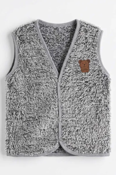 Gri (3-6 Yaş) Ayıcık Armalı Peluş Çocuk Yelek 493766