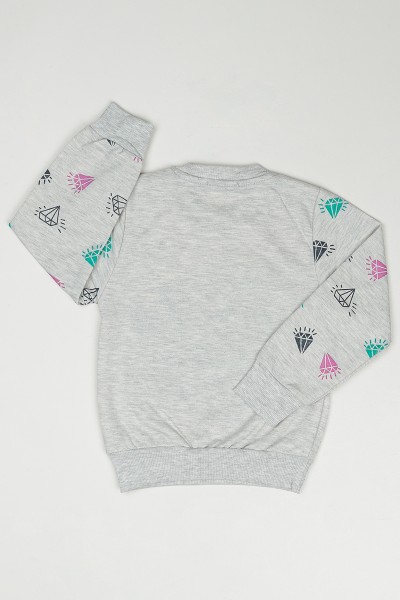 Gri (3-7 Yaş) Give Baskılı Kız Çocuk Sweatshirt 90350