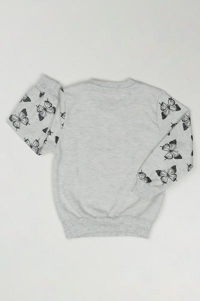 Gri (3-12 Yaş) Kelebek Baskılı Kız Çocuk Sweatshirt 84892