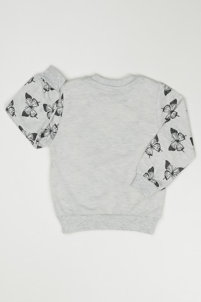 Gri (3-7 Yaş) Kelebek Baskılı Kız Çocuk SweatShirt 90355