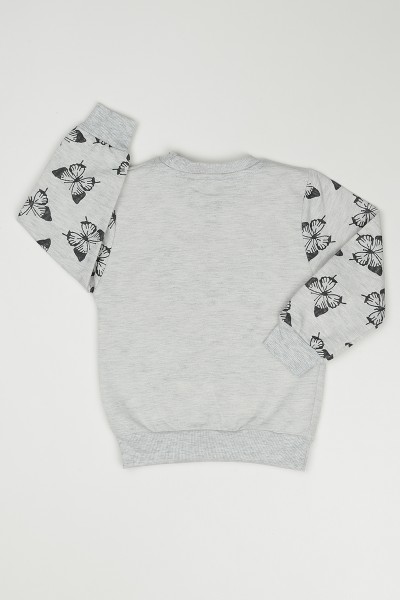 Gri (3-7 Yaş) Kelebek Baskılı Kız Çocuk Sweatshirt 90861