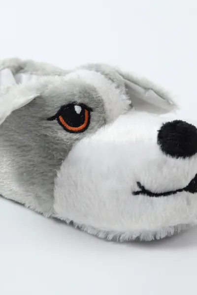 Gri ( 30 - 35 ) Köpek Figürlü Peluş Kız Çocuk Panduf 490453