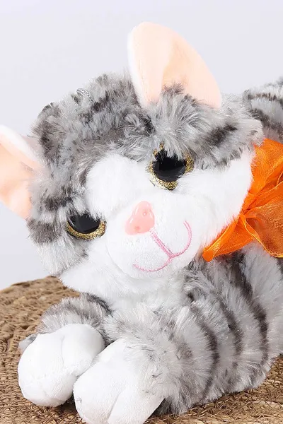 Gri 30 Cm İri Gözlü Sesli Peluş Kedi Oyuncağı 427002