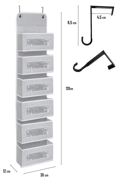 Gri 30x12x128 Cm Kapı Arkası Asılır 6 Katlı Düzenleyici-Organizer 399093