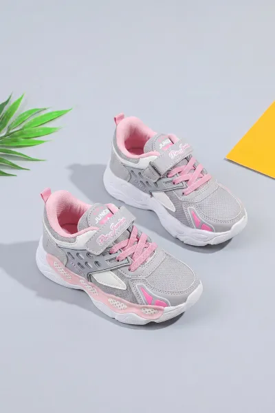 Gri ( 31 - 35 ) Cırt Bantlı Bağcıklı Kız Çocuk Spor Ayakkabı 465355