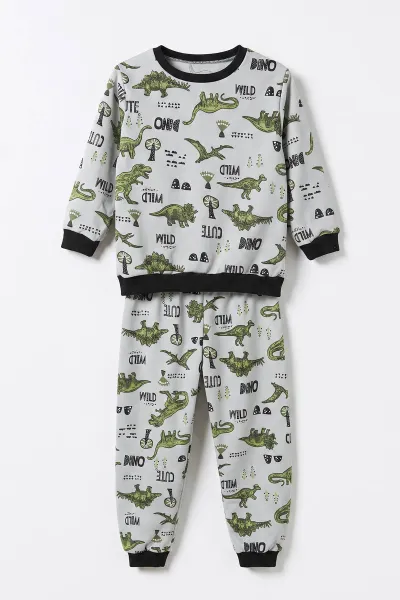 Gri (4-10 Yaş) Desenli 2 İp Erkek Çocuk Pijama Takım 483337