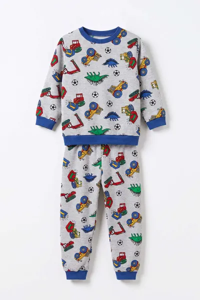 Gri (4-10 Yaş) Desenli 2 İp Erkek Çocuk Pijama Takım 483709