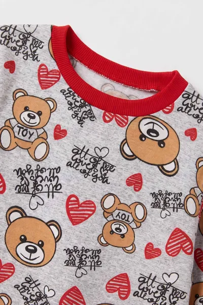 Gri (4-10 Yaş) Desenli 2 İp Kız  Çocuk Pijama Takım 483342