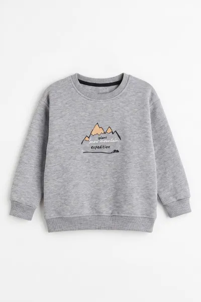 Gri (4-12 Yaş) 3 İplik Şardonlu Erkek Çocuk Sweatshirt 495871