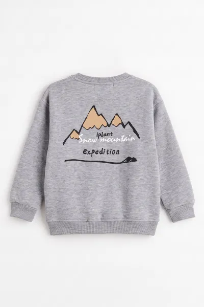 Gri (4-12 Yaş) 3 İplik Şardonlu Erkek Çocuk Sweatshirt 495871