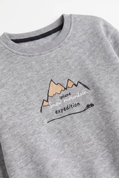 Gri (4-12 Yaş) 3 İplik Şardonlu Erkek Çocuk Sweatshirt 495871