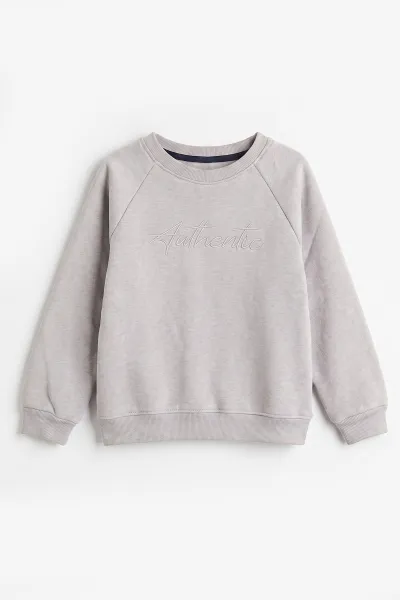 Gri (4-12 Yaş ) Authentic Nakışlı 3 İp Şardonlu Erkek Çocuk Sweatshirt 486635
