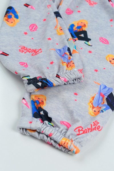 Gri (4-12 Yaş) Barbie Baskılı Belden Lastikli Kız Çocuk Takım 96653