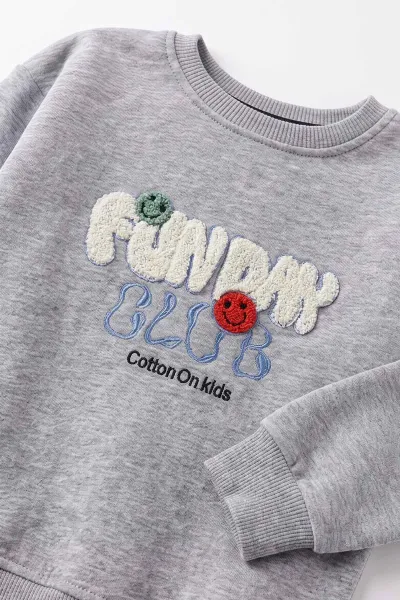 Gri (4-12 Yaş) Süzene Nakışlı İçi Şardonlu Erkek Çocuk Sweatshirt 495866