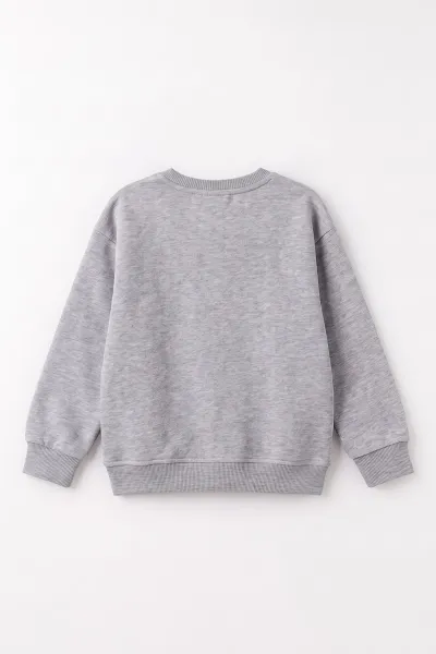 Gri (4-12 Yaş) Süzene Nakışlı İçi Şardonlu Erkek Çocuk Sweatshirt 495866
